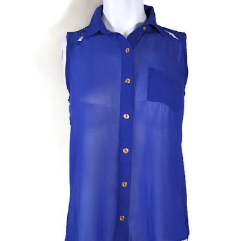 Margo & Sebastian Blue Size S Top Blouse Sheer